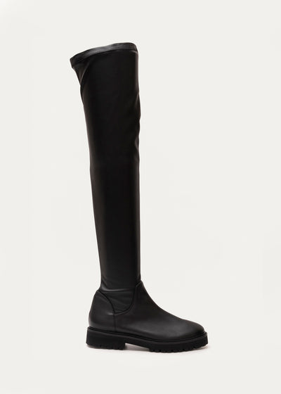 Overknee boots for women in black leather and vegan leather in larger sizes in side view