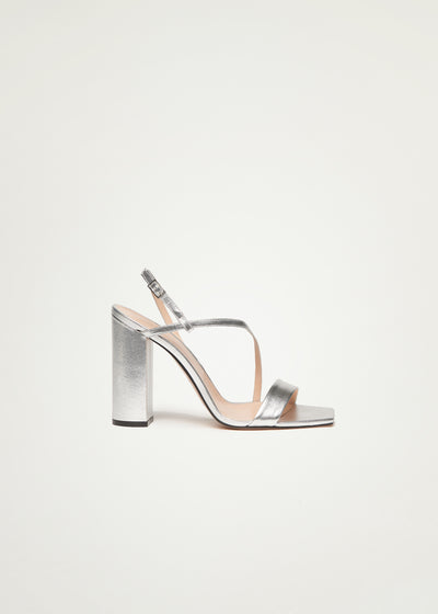 Kaia Sandals in silver laminato leather in large sizes for women in side view