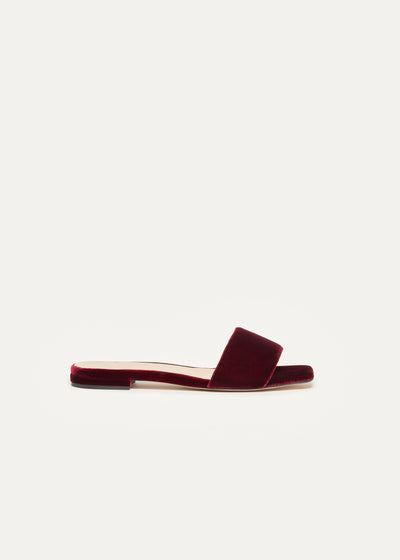 Lola Slides in red velvet in larger sizes for women in side view