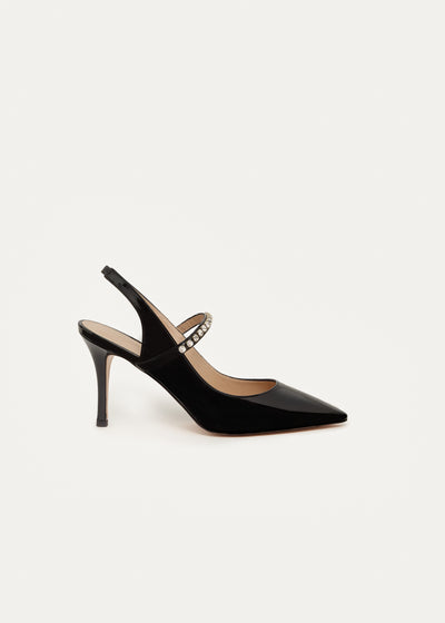 Black slingback pumps Liv in patent leather up to size 45 in side view